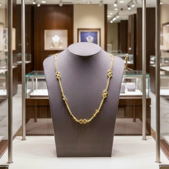 Givenchy Jewelry - Givenchy Vintage Gold Tone Geometric Link Necklace 30” Statement Designer Chain